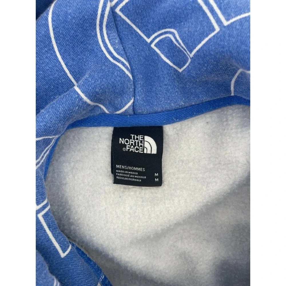 The North Face Hoodie Mens Med Blue All Over Logo Pullover Sweatshirt Outdoor